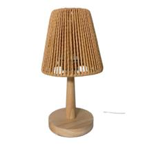 Abajur de Mesa Bivolt Cupula Base de Madeira Branco e marron