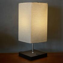 Abajur de mesa Clássico Quadrado MDF Preto com Interruptor e Cúpula Bege Para Decoração Casa, Sala Escritório e Quarto e cama