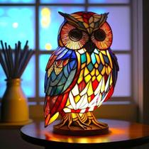 Abajur de Mesa Coruja Colorida LED 15 cm Luz Noturna USB em Resina