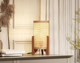 Abajur de Mesa de Cabeceira Rattan Pé em Madeira Decor Sala Abajur de Mesa de Cabeceira Rattan Pé em Madeira Decor Sala