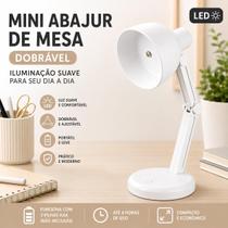 Abajur de Mesa LED Branco Dobrável Compacto Luz Suave para Estudo Escritório e Quarto AAA