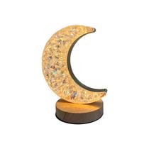 Abajur De Mesa Lua Cheia 16CM LED 3000K 7W Base De Madeira - Cinderella Decor