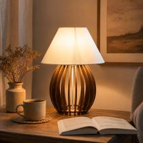 Abajur De Mesa Luminária Moderna de Madeira Modelo Oval E-27 Marrom Abajur De Mesa Luminária Moderna de Madeira Modelo Oval E-27 Marrom