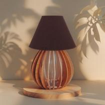 Abajur De Mesa Quarto Cabeceira Com Tomada Bivolt Marrom Cupula Preta