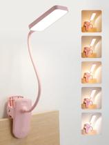 Abajur de mesa rosa com presilha, 9 níveis de brilho + 5 cores, abajur de mesa recarregável com bateria de 4000 mAh, 48 LEDs, luz de presilha sem fio para leitura na cama/cabeceira/mesa de cabeceira Abajur de mesa rosa com presilha, 9 níveis de brilho + 5 cores, abajur de mesa recarregável com bateria de 4000 mAh, 48 LEDs, luz de presilha sem fio para leitura na cama/cabeceira/mesa de cabeceira