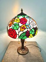 Abajur Decorativo Tiffany Cupula Vitral Rosas Vermelha