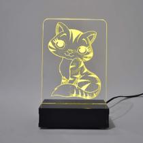 Abajur e Luminária Gato Gatinho de Acrílico com LED Amarelo