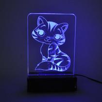Abajur e Luminária Gato Gatinho de Acrílico com LED Azul - Universo Acrílico