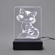 Abajur e Luminária Gato Gatinho de Acrílico com LED Branco - Universo Acrílico