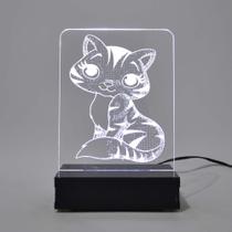 Abajur e Luminária Gato Gatinho de Acrílico com LED Branco