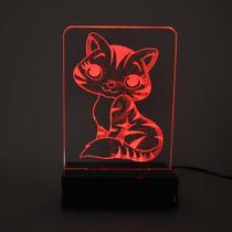 Abajur e Luminária Gato Gatinho de Acrílico com LED Vermelho