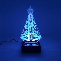 Abajur e Luminária Nossa Senhora de Aparecida LED Azul - Universo Acrílico