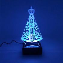 Abajur e Luminária Nossa Senhora de Aparecida LED Azul - Universo Acrílico