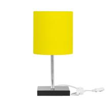 Abajur Eros Cilindrico Amarelo Base Preta Quadrada