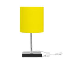 Abajur Eros Cilindrico Amarelo Base Preta Quadrada