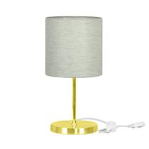 Abajur Eros Cilindrico Linho Claro Com Base Redonda Dourado