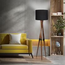 Abajur Grande Para Sala Tecido Belissima Madeira Cúpula Black