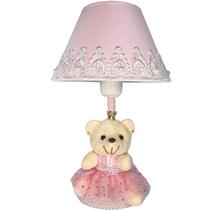 Abajur Infantil Bebê Quarto Criança Rosa Renda Ursa Princesa