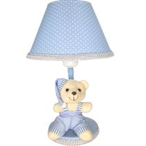 Abajur Infantil De Quarto Bebê Poa Azul Soneca Urso Claro