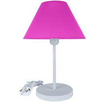 Abajur Infantil Luminária de Mesa Fino Decoração Quarto Skinny Base Branca Cúpula Pink Abajur Infantil Luminária de Mesa Fino Decoração Quarto Skinny Base Branca Cúpula Pink