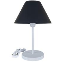 Abajur Infantil Luminária de Mesa Fino Decoração Quarto Skinny Base Branca Cúpula Preta Abajur Infantil Luminária de Mesa Fino Decoração Quarto Skinny Base Branca Cúpula Preta