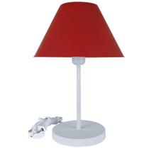 Abajur Infantil Luminária de Mesa Fino Decoração Quarto Skinny Base Branca Cúpula Vermelha