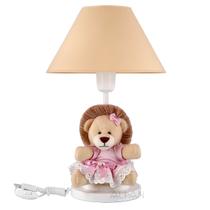 Abajur Infantil Luminaria Quarto Bebe Safari Leão (leoa) Leãozinho Rosa C.Bege