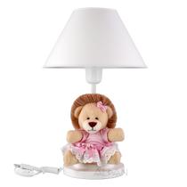 Abajur Infantil Luminaria Quarto Bebe Safari Leão (leoa) Leãozinho Rosa C.Branca - Aldan