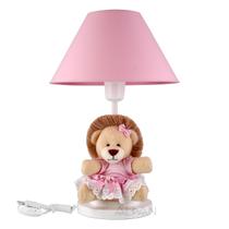 Abajur Infantil Luminaria Quarto Bebe Safari Leão (leoa) Leãozinho Rosa C.Rosa - Aldan