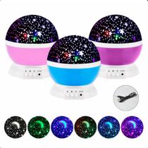 Abajur Infantil Mesa Rosa Giratório Luz Estrelas Top