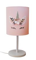 Abajur Infantil Unicórnio - Base Branca Cúpula Rosa 20x43
