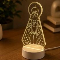 Abajur Led Acrílico Iluminado Nossa Senhora Aparecida 3 Tons DeLuz Luminaria Religiosa Jesus