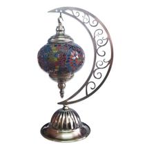 Abajur Lua Turco Mosaico Flor Vidro Colorido Bivolt 40 cm