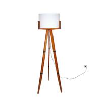 Abajur Luminária Chão Tripé Madeira Maciça Eucalipto Cor Palha ou Cinza Chumbo Design Contemporâneo