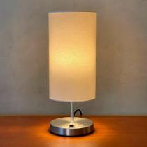 Abajur Luminaria de Mesa Base Liga/Desliga Escovado Bivolt + Cúpula Tecido algodão Branco Abajur Luminaria de Mesa Base Liga/Desliga Escovado Bivolt + Cúpula Tecido algodão Branco