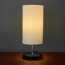 Abajur Luminaria de Mesa Base Liga/Desliga Preto Bivolt + Cúpula Tecido algodão Branco Abajur Luminaria de Mesa Base Liga/Desliga Preto Bivolt + Cúpula Tecido algodão Branco