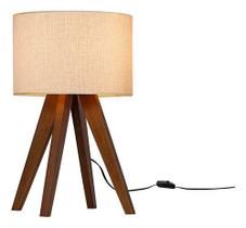 Abajur Luminária De Mesa Bivolt Madri Com Pés De Madeira Maciça