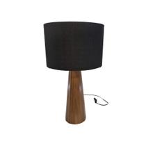 Abajur Luminária de Mesa com Base de Madeira Redonda cupula em tecido linho