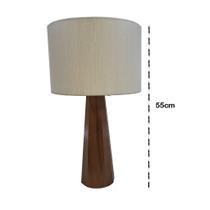 Abajur Luminária de Mesa com Base de Madeira Redonda cupula em tecido linho