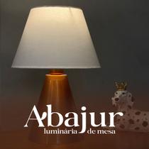 Abajur Luminária De Mesa Completo Quarto / Sala / Cabeceira Cúpula Bege, Preto e Branco Tecido Algodão