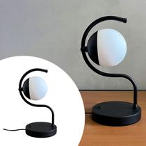 Abajur Luminária De Mesa Curvado Jabuticaba Preto Bivolt + Vidro Globo Lâmpada Incluso