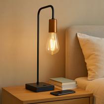 Abajur Luminária de Mesa Curvado Preto de Cobre Para Decorativo Casa e Sala, Quarto Cabeceira de Cama, Escritório leitura estudar.