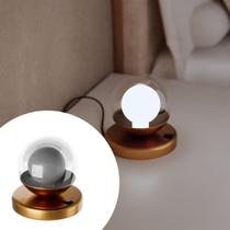 Abajur Luminaria De Mesa Dama Moderno Com Interruptor Com Globo Vidro 10cm e Lampada branco frio