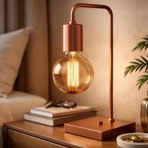 Abajur Luminaria De Mesa estilo retrô Cobre com 01 haste curva Ideal para lâmpadas filamento LED