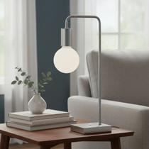 Abajur Luminaria De Mesa estilo retrô Prata com 01 haste curva Ideal para lâmpadas filamento LED