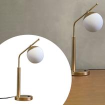 Abajur Luminária De Mesa Inclinado Jabuticaba Dourado Com Globo Vidro + Lâmpada Branco frio