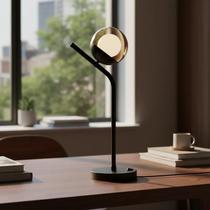 Abajur Luminária de Mesa Inclinado Jabuticaba Preto bivolt Com Vidro Globo Ambar