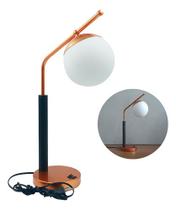 Abajur Luminaria De Mesa Inclinado Moderno Com Globo Vidro 12cm Com Lâmpada
