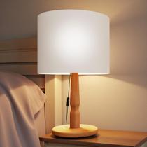 Abajur Luminária De Mesa Madeira Moderno Off White