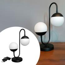 Abajur luminaria de mesa Moderno jabuticaba Jennifer Com 2 Globos de Vidro 10cm Para Cabeceira, Cama, Quarto, ou Sala